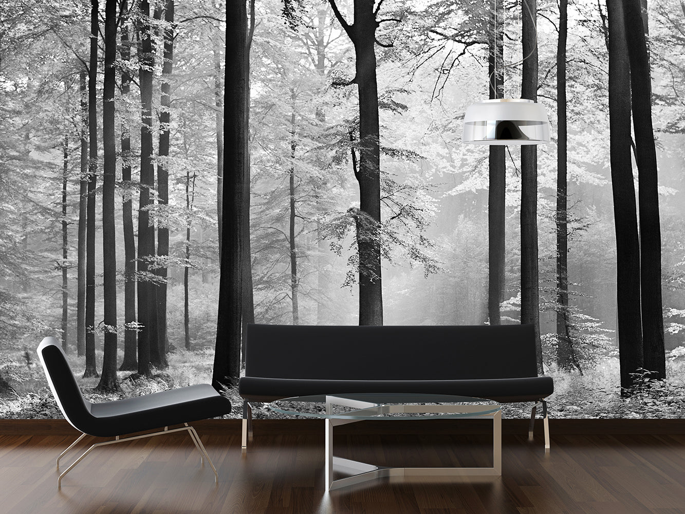 Avalon Black and White Trees Nature Wallpaper Mural (W x H) 384 cm x 260 cm (151" x 102")