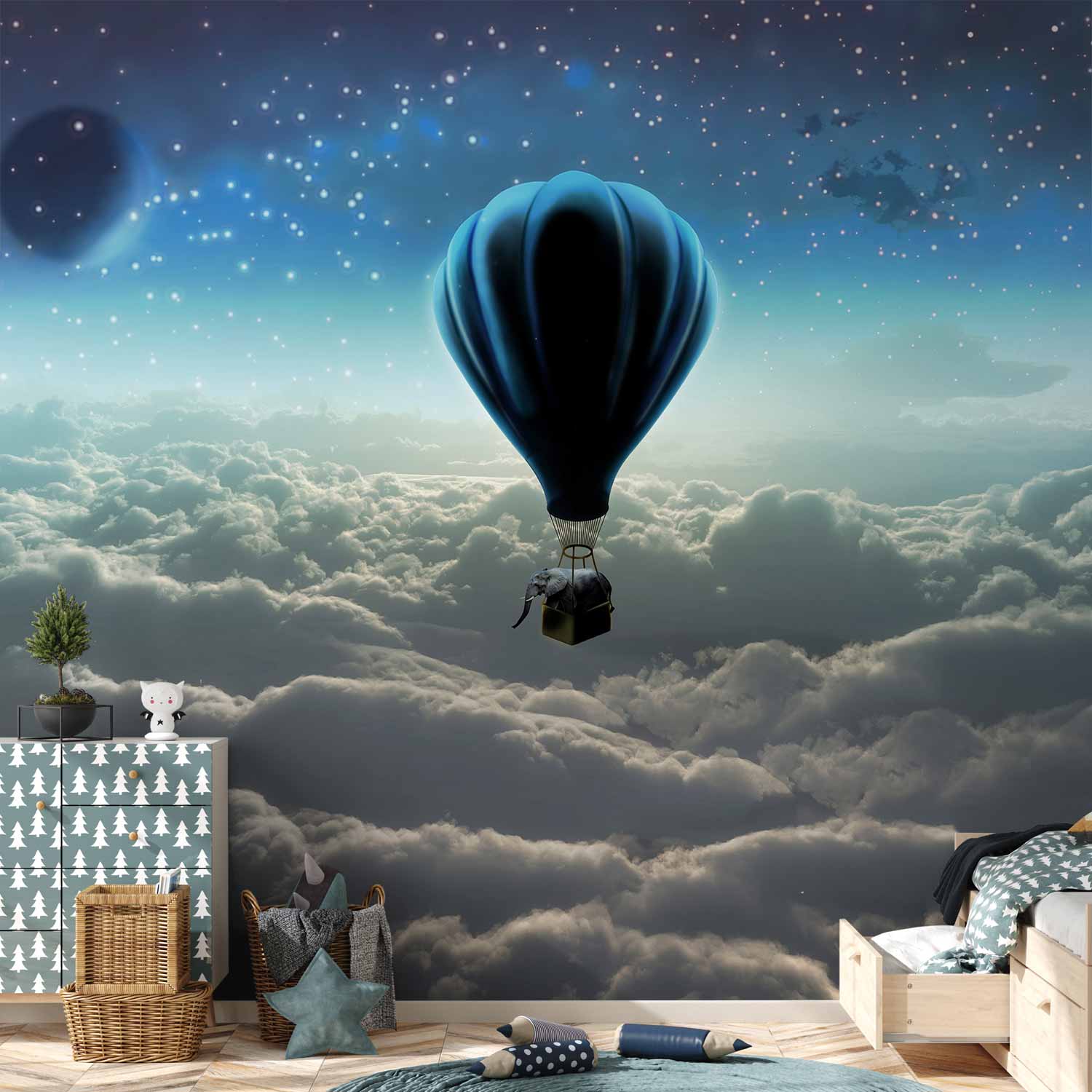 Night Elepant s Expedition Hot Air Baloon Non-woven Photo Wallpaper 10110901-20