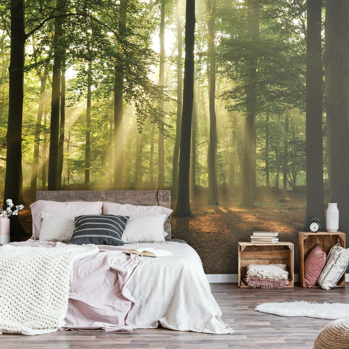 Green Summer Forest Trees Nature Non-woven Photo Wallpaper (W x H) 368 cm x 254 cm (144" x 100")