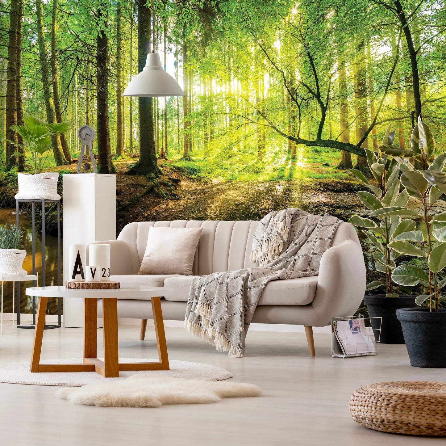 Green Trees Forest Stream Nature Non-woven Photo Wallpaper Size Selection