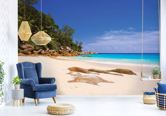 Sandy Beach Living Room Tropical Scenery Non-woven Photo Wallpaper (W x H) 368 cm x 254 cm (144" x 100")