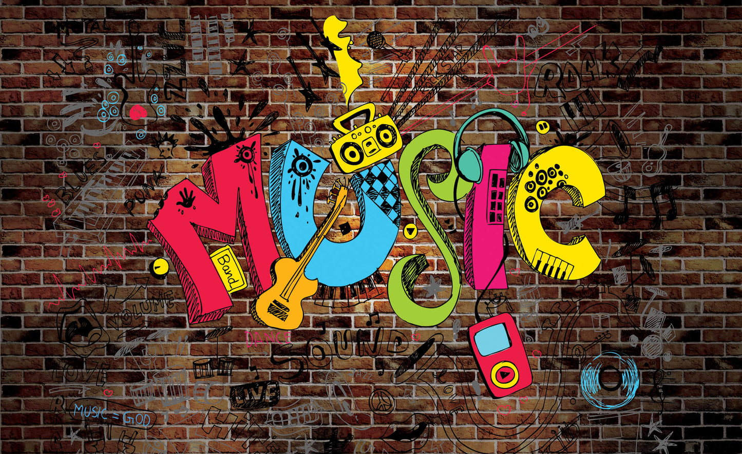 Graffiti Music Non-woven Photo Wallpaper (W x H) 312 cm x 219 cm (123" x 86")