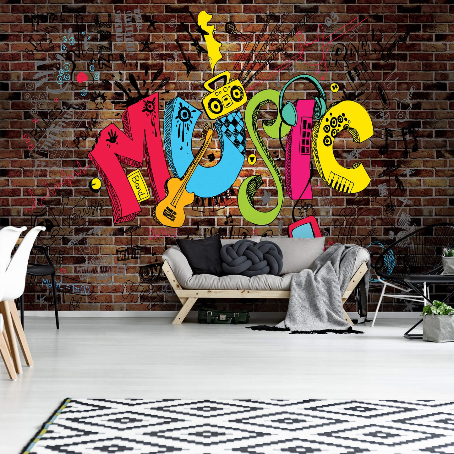 Graffiti Music Non-woven Photo Wallpaper (W x H) 312 cm x 219 cm (123" x 86")
