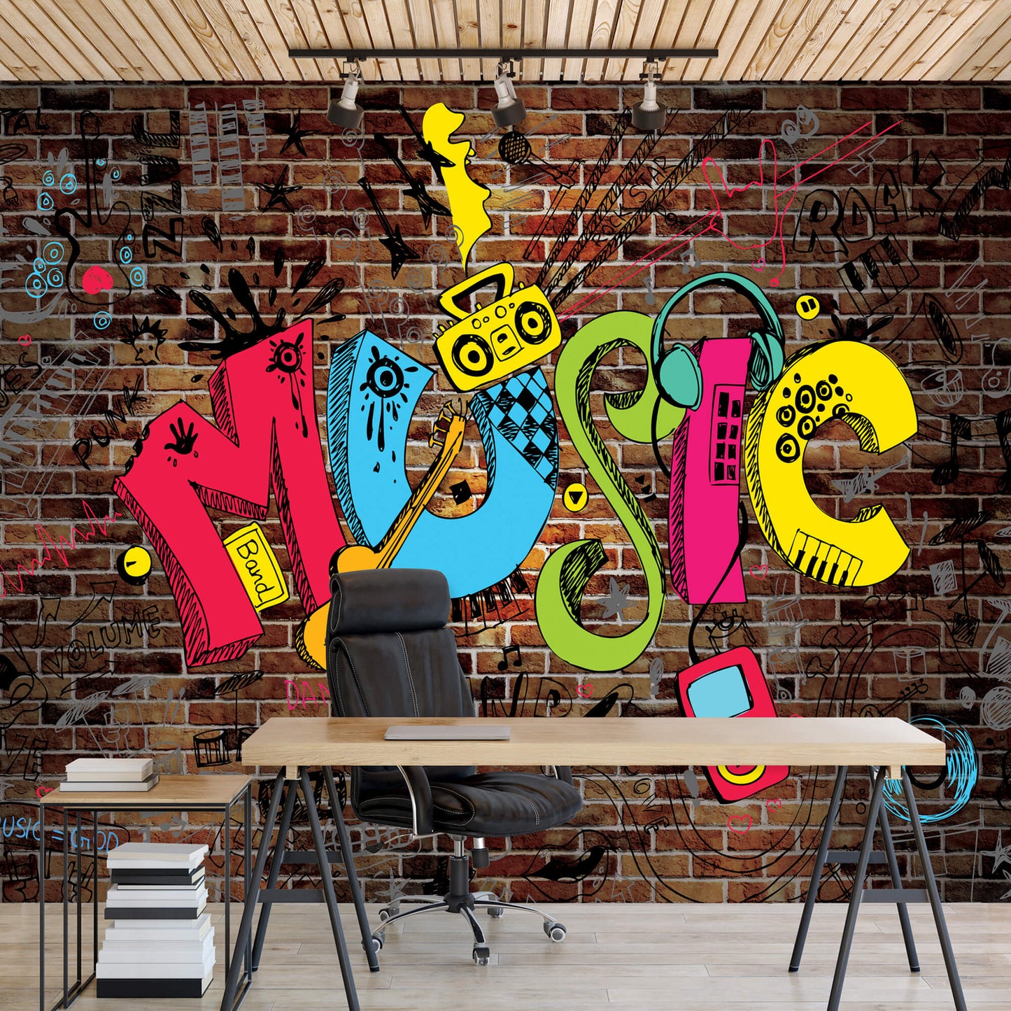 Graffiti Music Non-woven Photo Wallpaper (W x H) 312 cm x 219 cm (123" x 86")