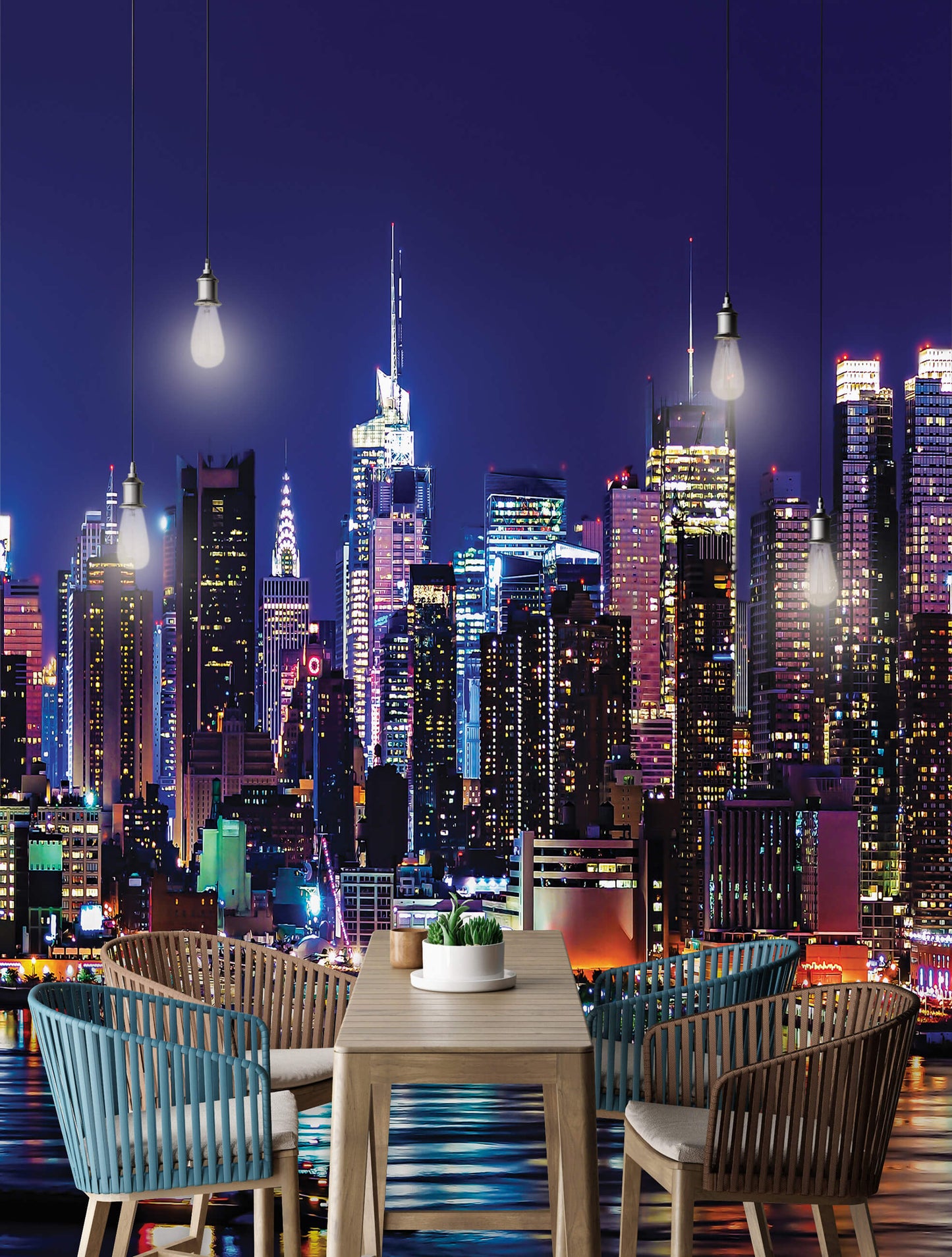 New York Night View Cityscape Non-woven Photo Wallpaper (W x H) 312 cm x 219 cm (123" x 86")