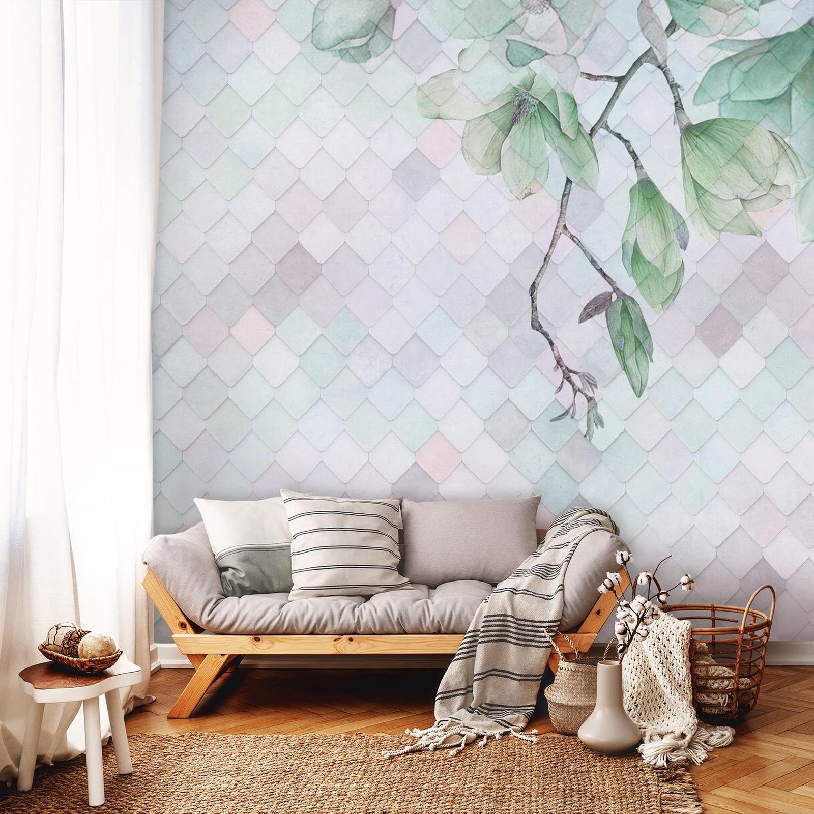 Non-woven Photo Wallpaper abstract painted botanical tiles