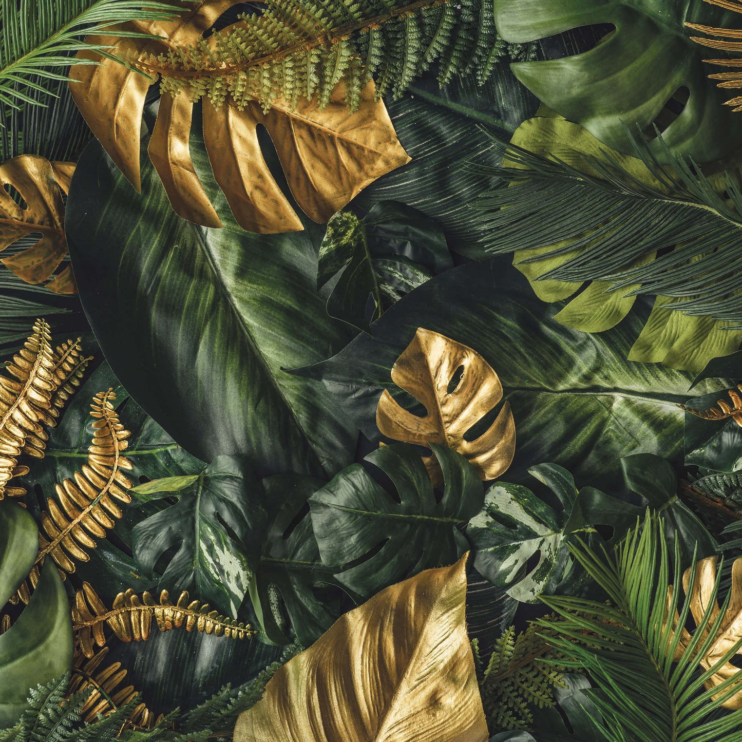 Green and Gold Jungle Botanical Non-woven Photo Wallpaper (W x H) 312 cm x 219 cm (123" x 86")