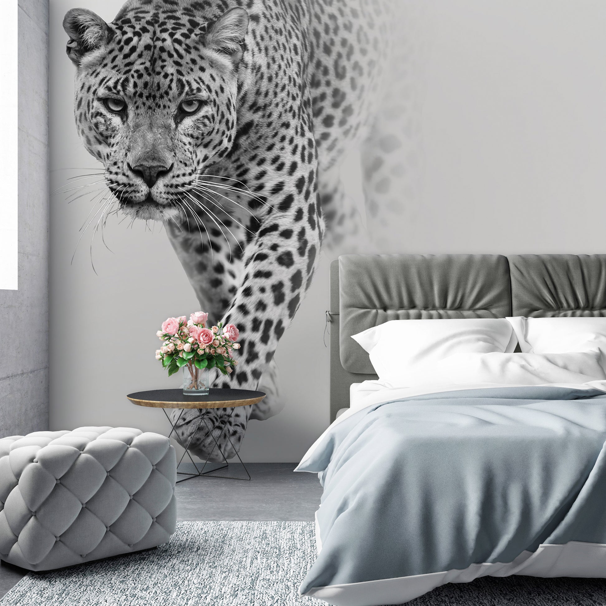 Grey Leopard bedroom wallpaper