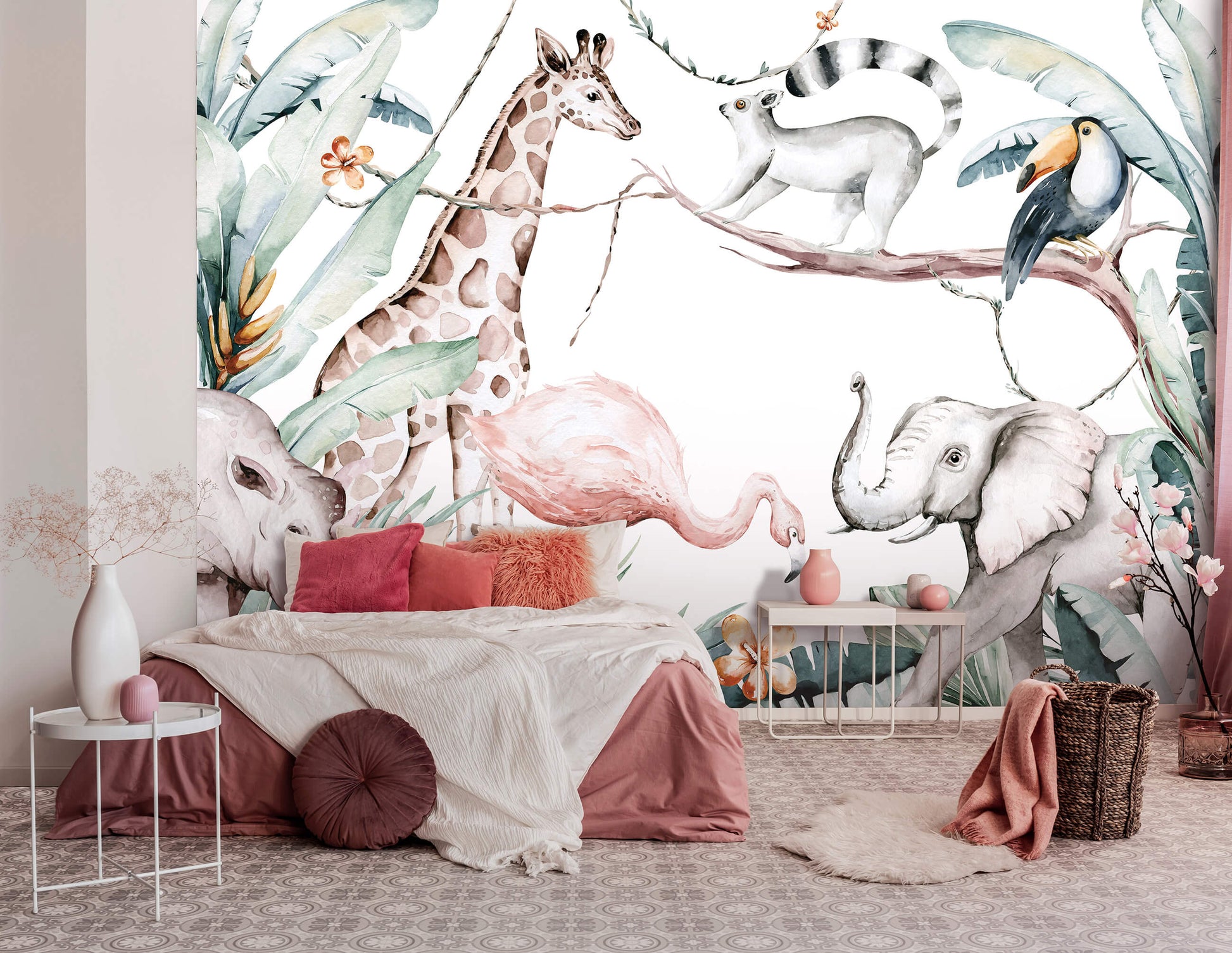 Painted Animals baby room wallpaper unisex