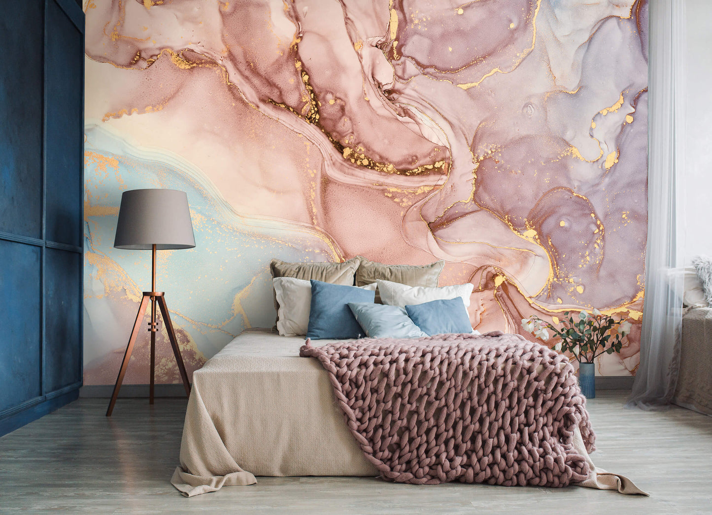 Pink Blue Gold Marble Stone Non-woven Photo Wallpaper (W x H) 312 cm x 219 cm (123" x 86")