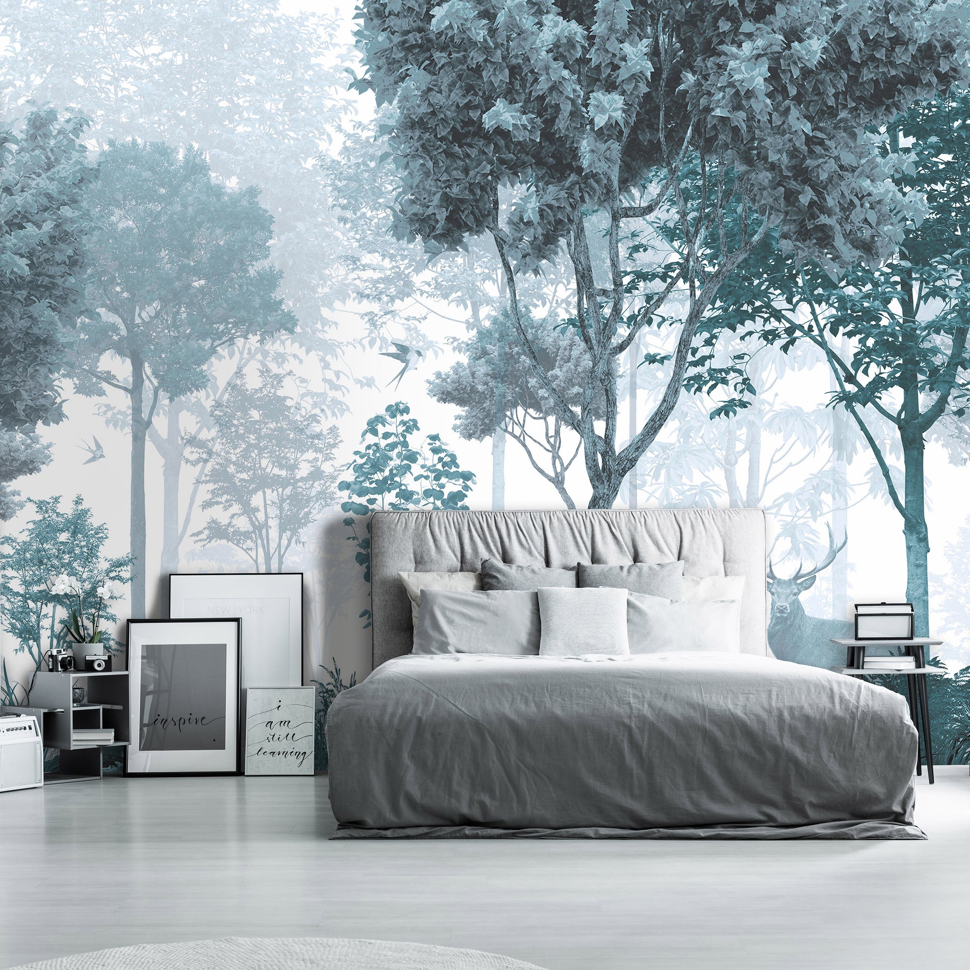 Green Forest Foggy Day photo wallpaper non-woven