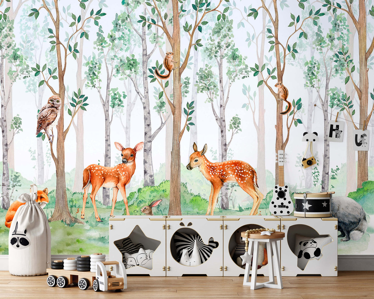 Forest Painting Nursery Animal Non-woven Photo Wallpaper Size Selection