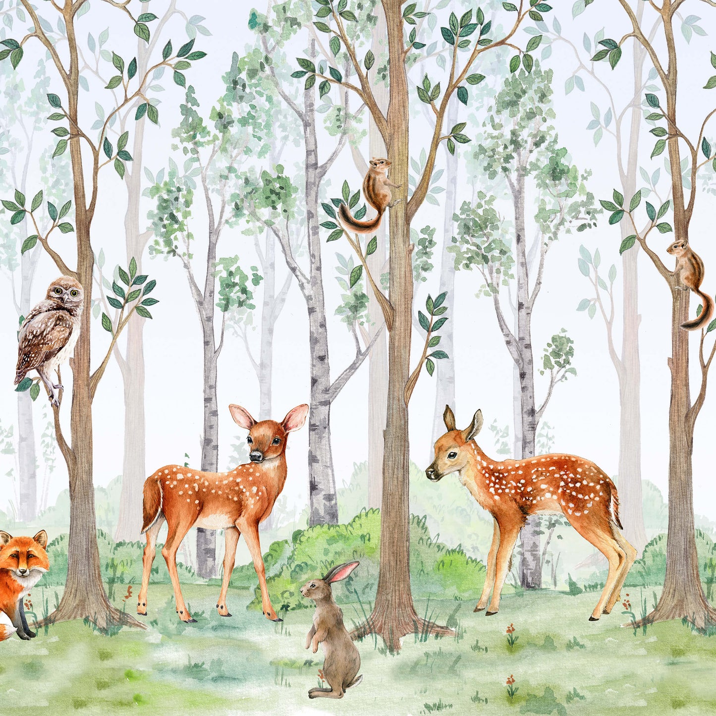 Forest Painting Nursery Animal Non-woven Photo Wallpaper Size Selection