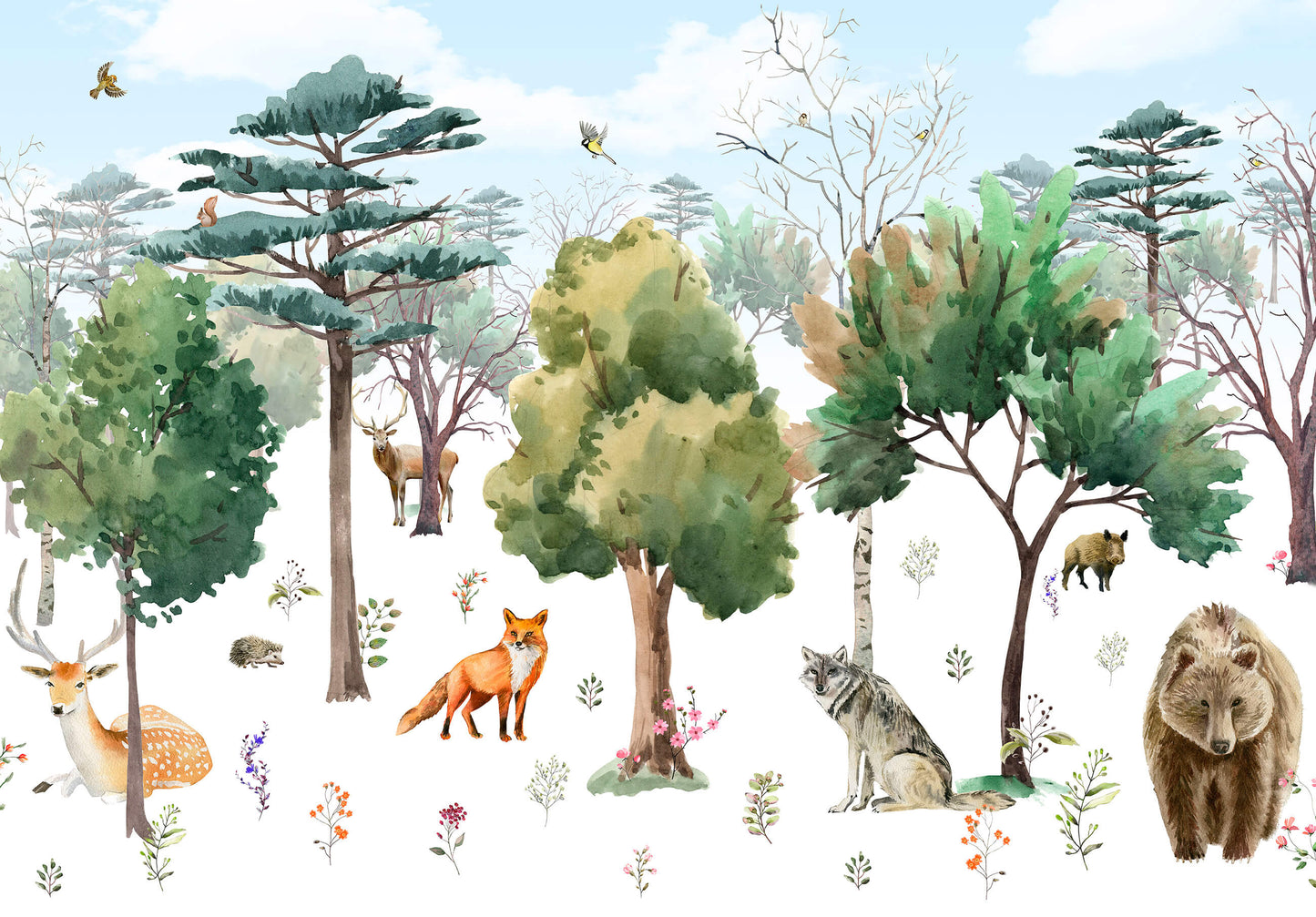 Baby Bedroom Forest Animals Non-woven Photo Wallpaper (W x H) 312 cm x 219 cm (123" x 86")
