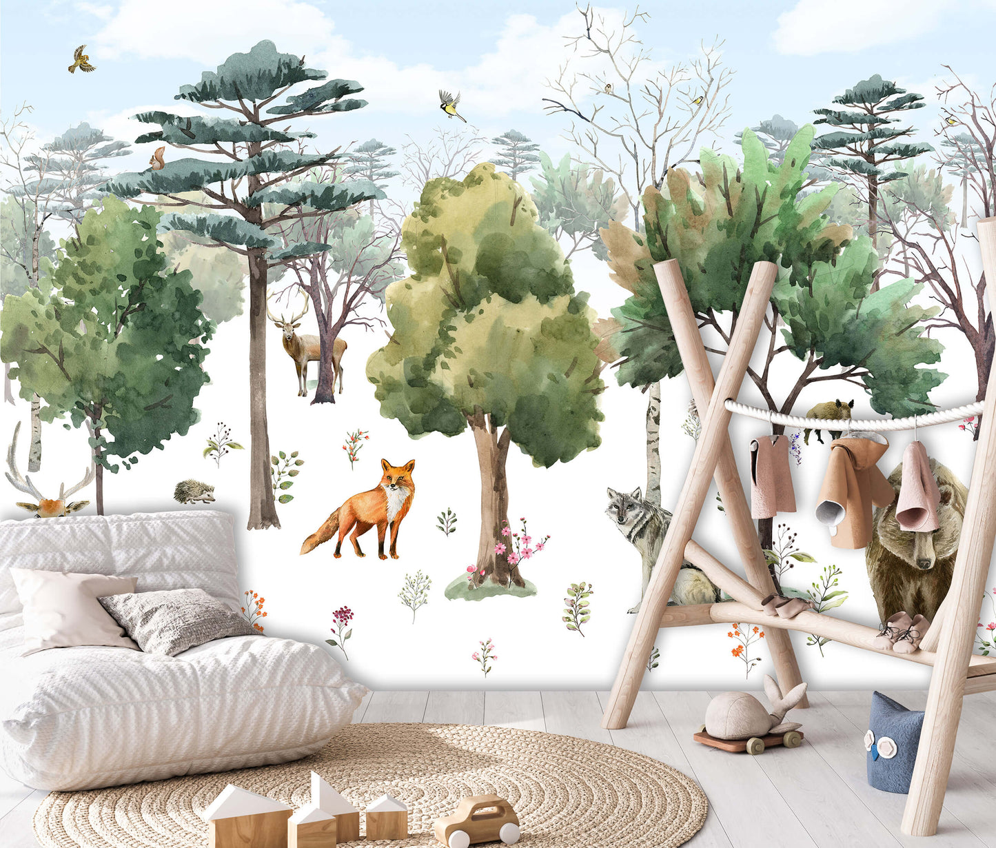 Baby Bedroom Forest Animals Non-woven Photo Wallpaper (W x H) 312 cm x 219 cm (123" x 86")