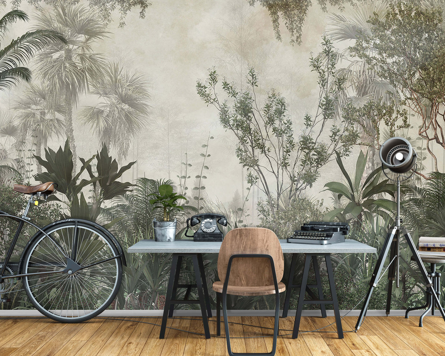 Jungle Botanical Rotten Faded Green Nature Non-woven Photo Wallpaper (W x H) 312 cm x 219 cm (123" x 86")