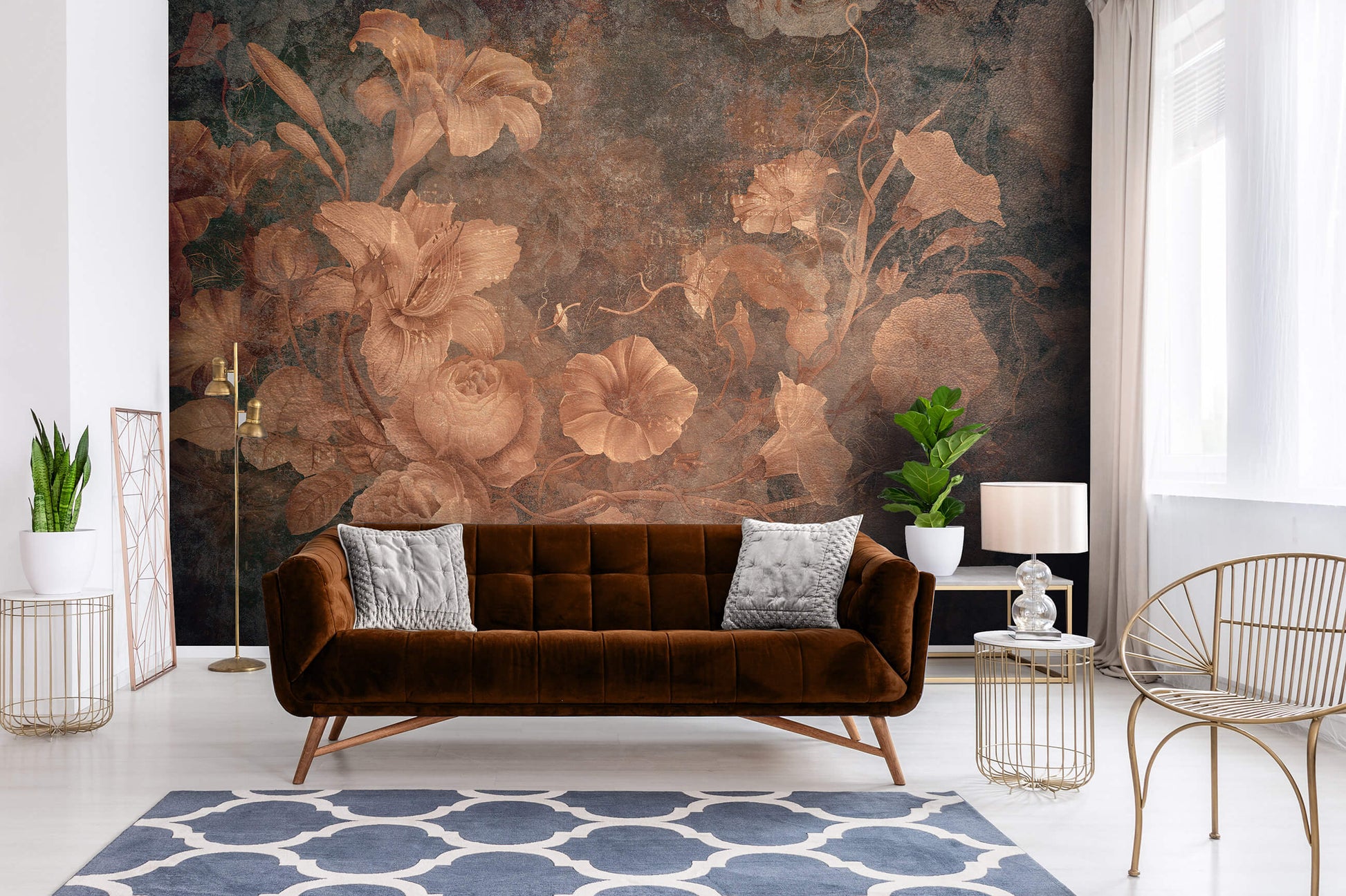 Brown red black floral wallpaper
