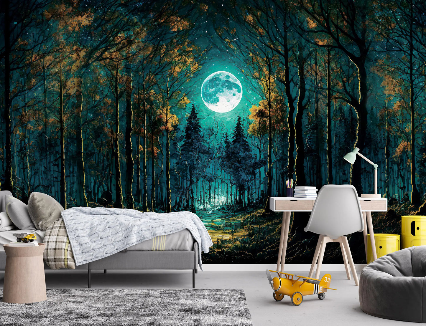 Fantasy Forest at Night Bedroom Non-woven Photo Wallpaper (W x H) 312 cm x 219 cm (123" x 86")