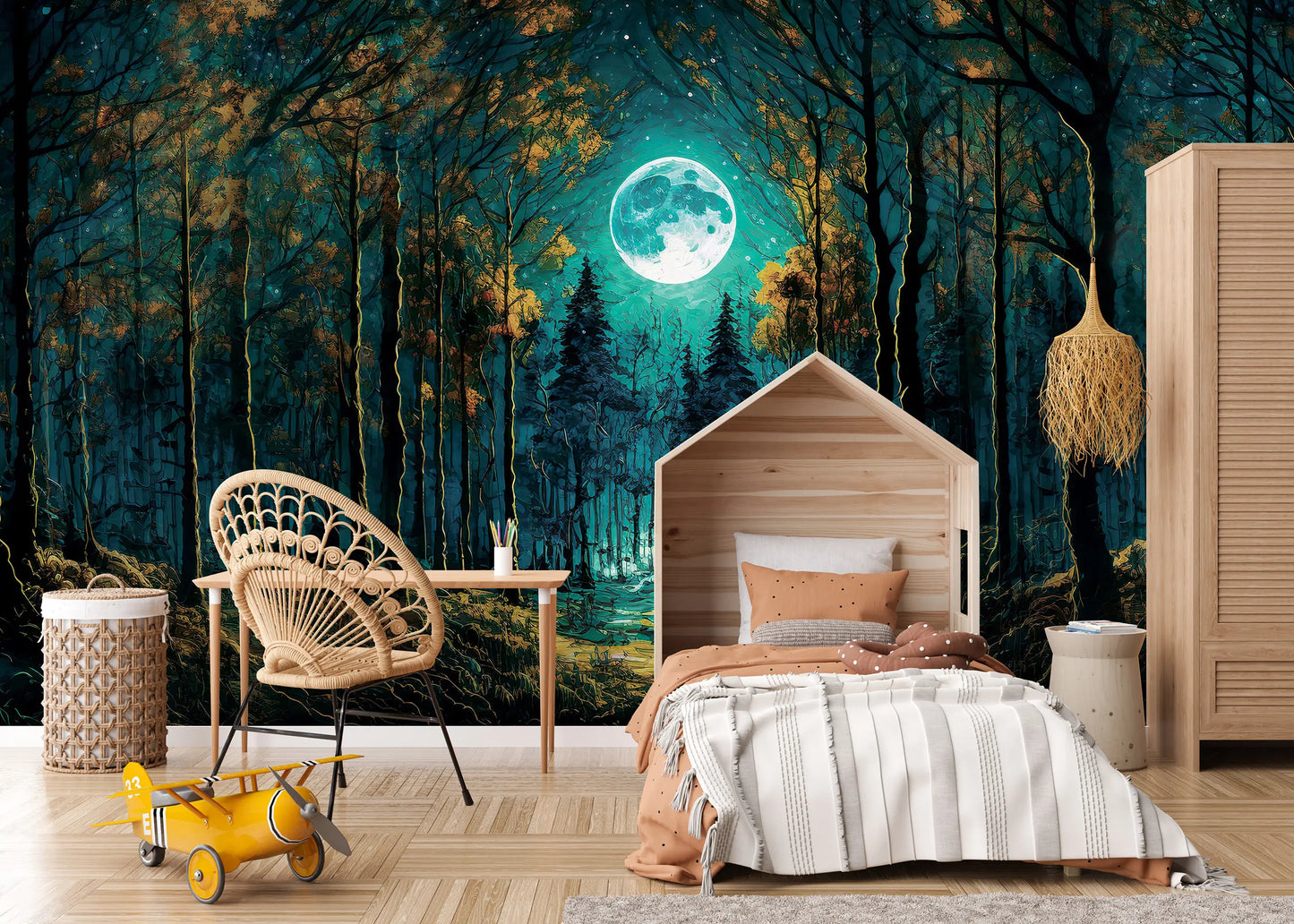 Fantasy Forest at Night Bedroom Non-woven Photo Wallpaper (W x H) 312 cm x 219 cm (123" x 86")