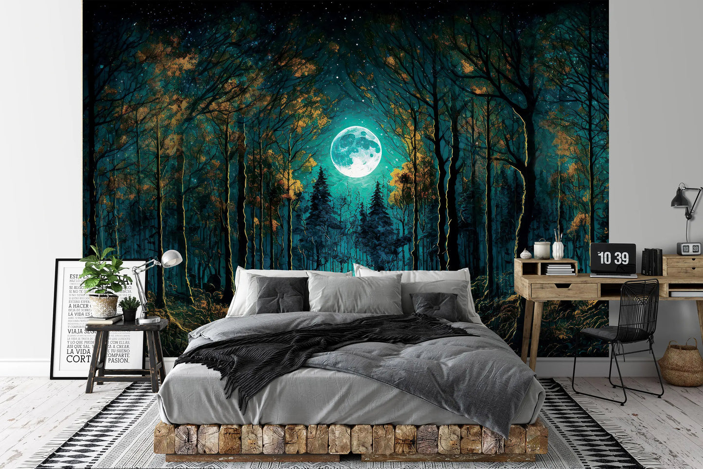 Fantasy Forest at Night Bedroom Non-woven Photo Wallpaper (W x H) 312 cm x 219 cm (123" x 86")