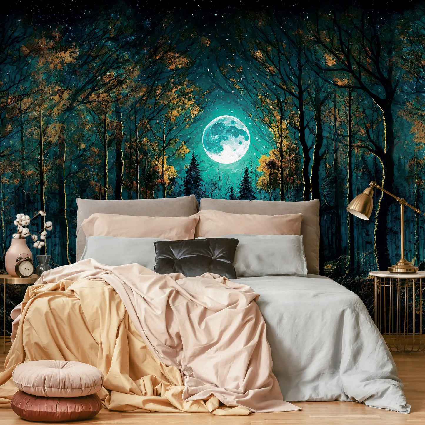 Fantasy Forest at Night Bedroom Non-woven Photo Wallpaper (W x H) 312 cm x 219 cm (123" x 86")