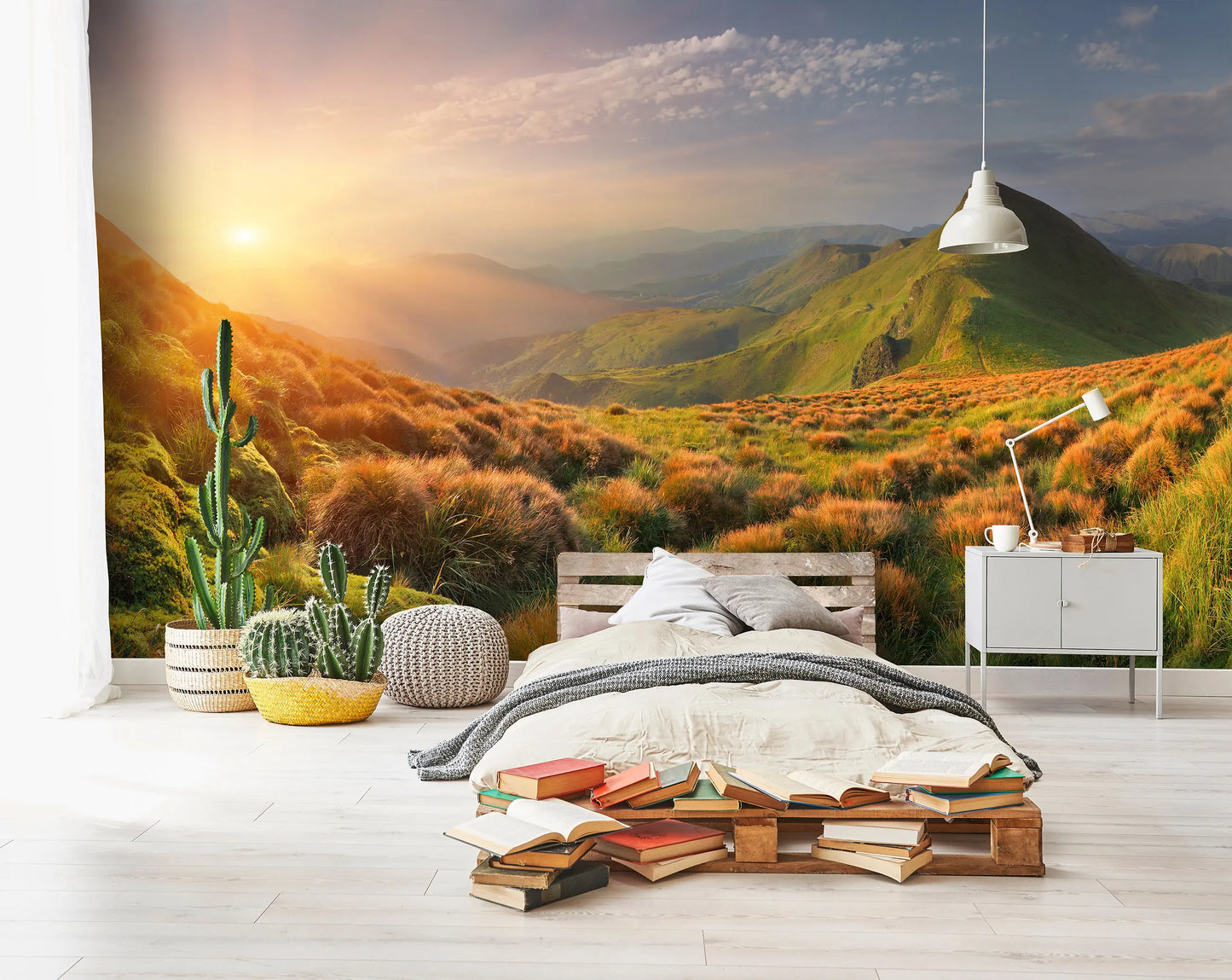 Green Mountains Bedroom Non-woven Photo Wallpaper (W x H) 312 cm x 219 cm (123" x 86")