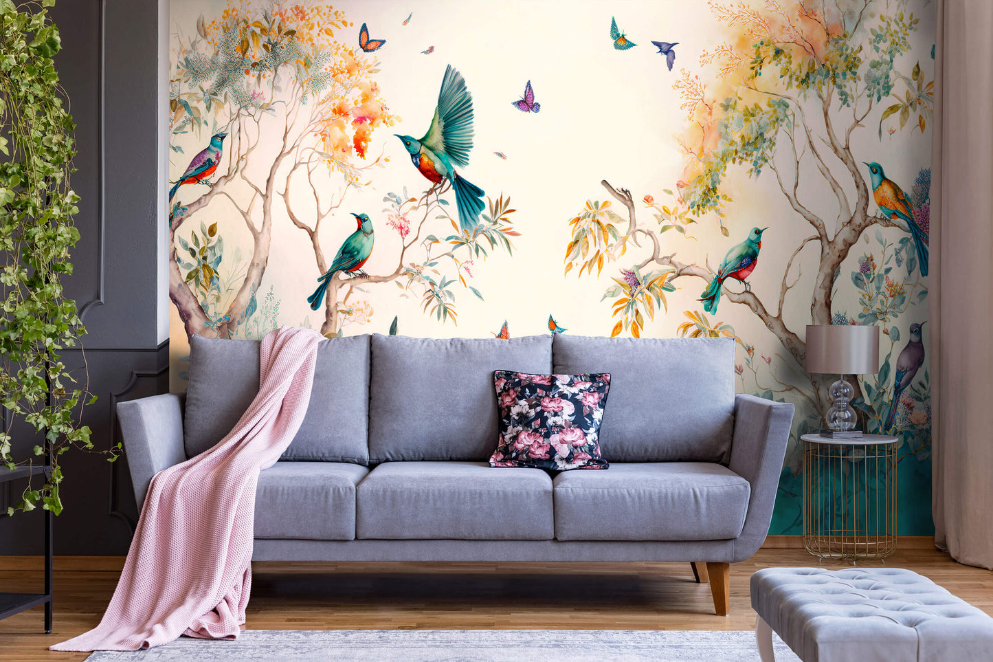 Exotic Birds in the Forest Animal Non-woven Photo Wallpaper (W x H) 312 cm x 219 cm (123" x 86")