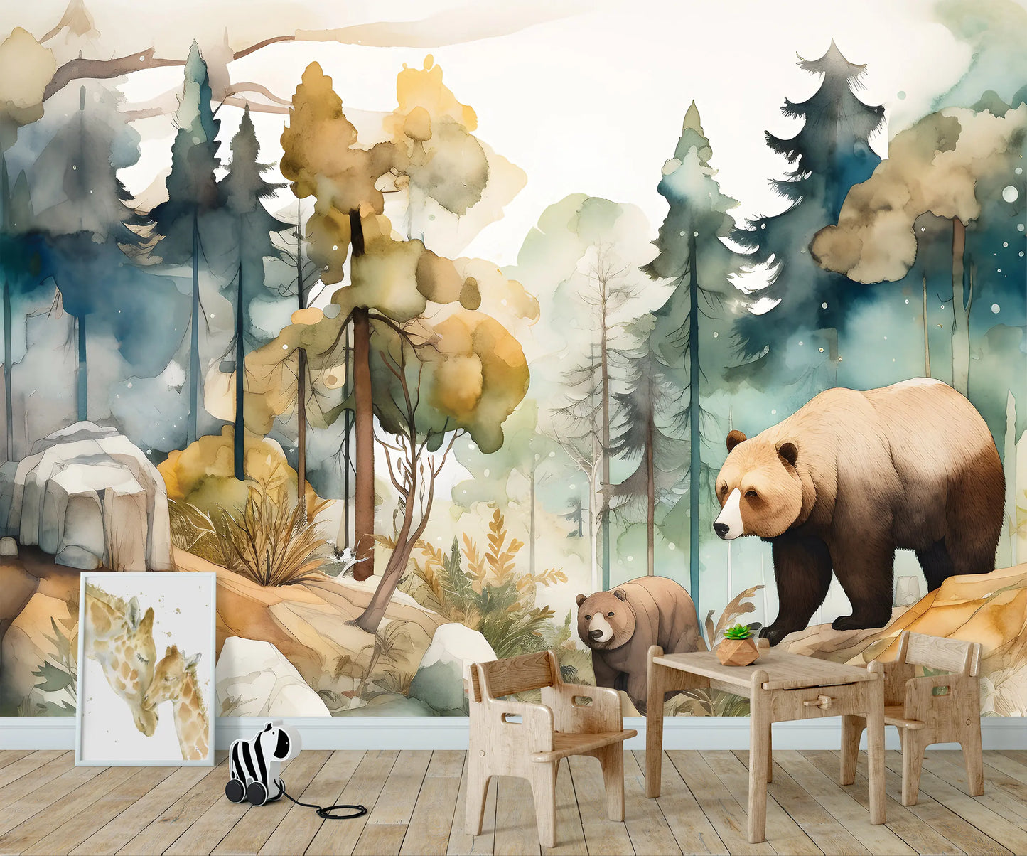 Bears in the Painted Forest Non-Woven Photo Wallpaper (W x H) 312 cm x 219 cm (123" x 86")