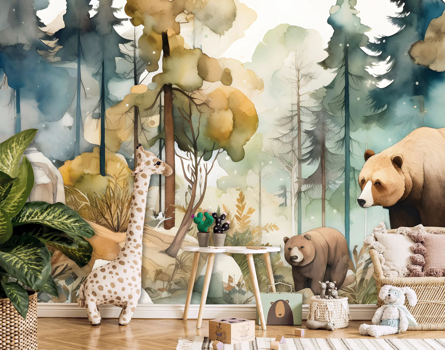Bears in the Painted Forest Non-Woven Photo Wallpaper (W x H) 312 cm x 219 cm (123" x 86")