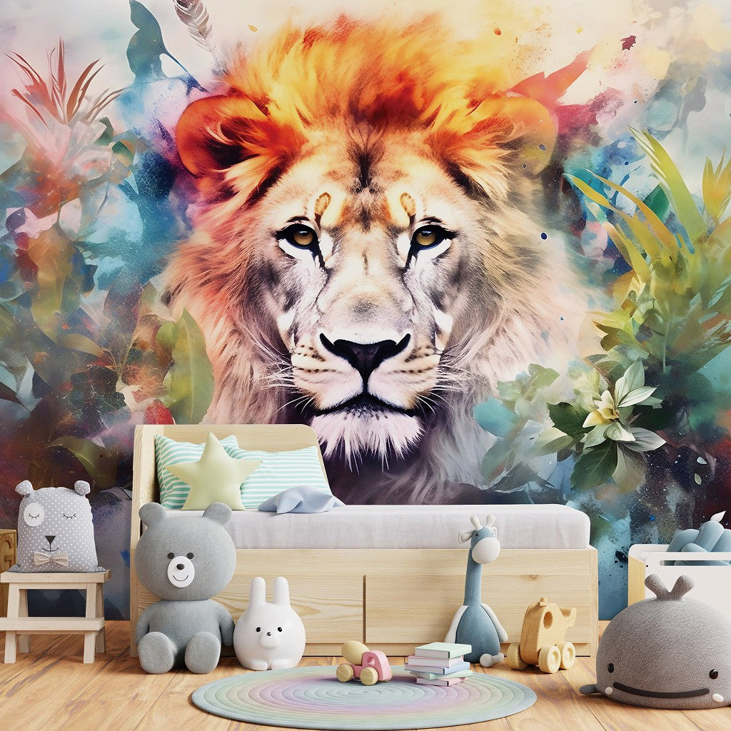 Lion Baby Boy Bedroom Colorful Animal Non-woven Photo Wallpaper (W x H) 312 cm x 219 cm (123" x 86")