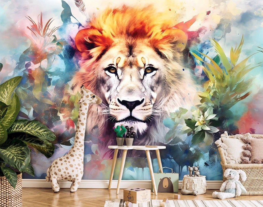 Lion Baby Boy Bedroom Colorful Animal Non-woven Photo Wallpaper (W x H) 312 cm x 219 cm (123" x 86")