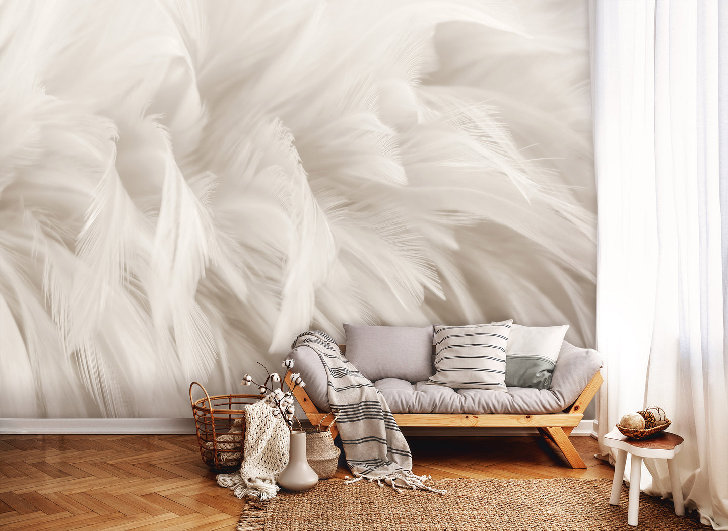 Delicate Feathers Design Living Room Non-woven Photo Wallpaper