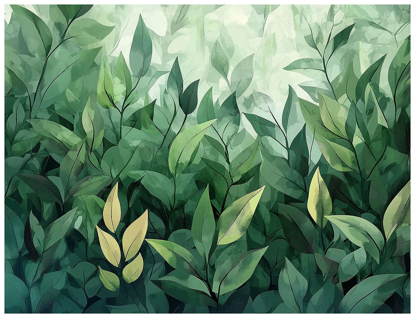 Illustration of green leaves with a soft focus background
