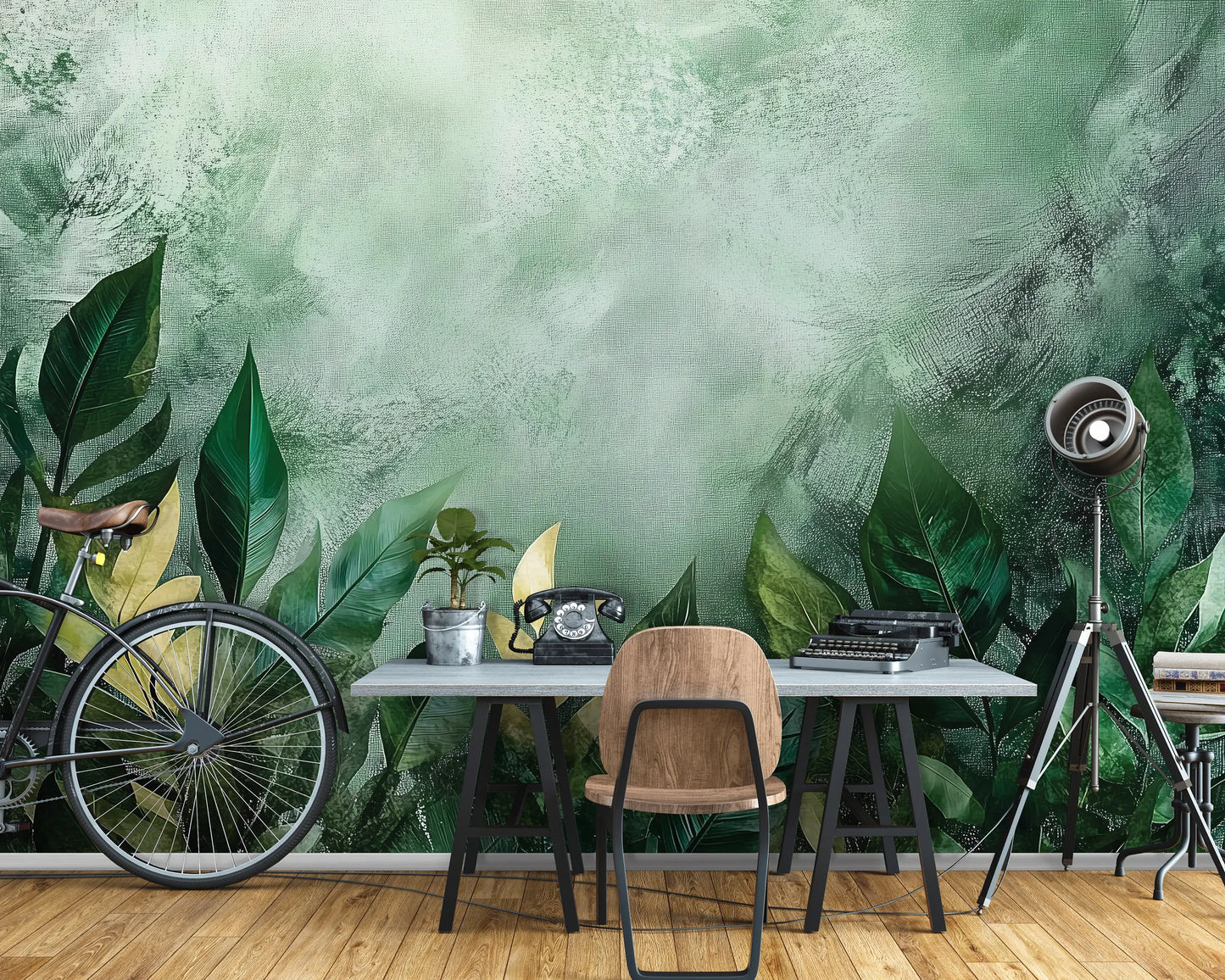 Green botanical photo wallpaper bedroom wall