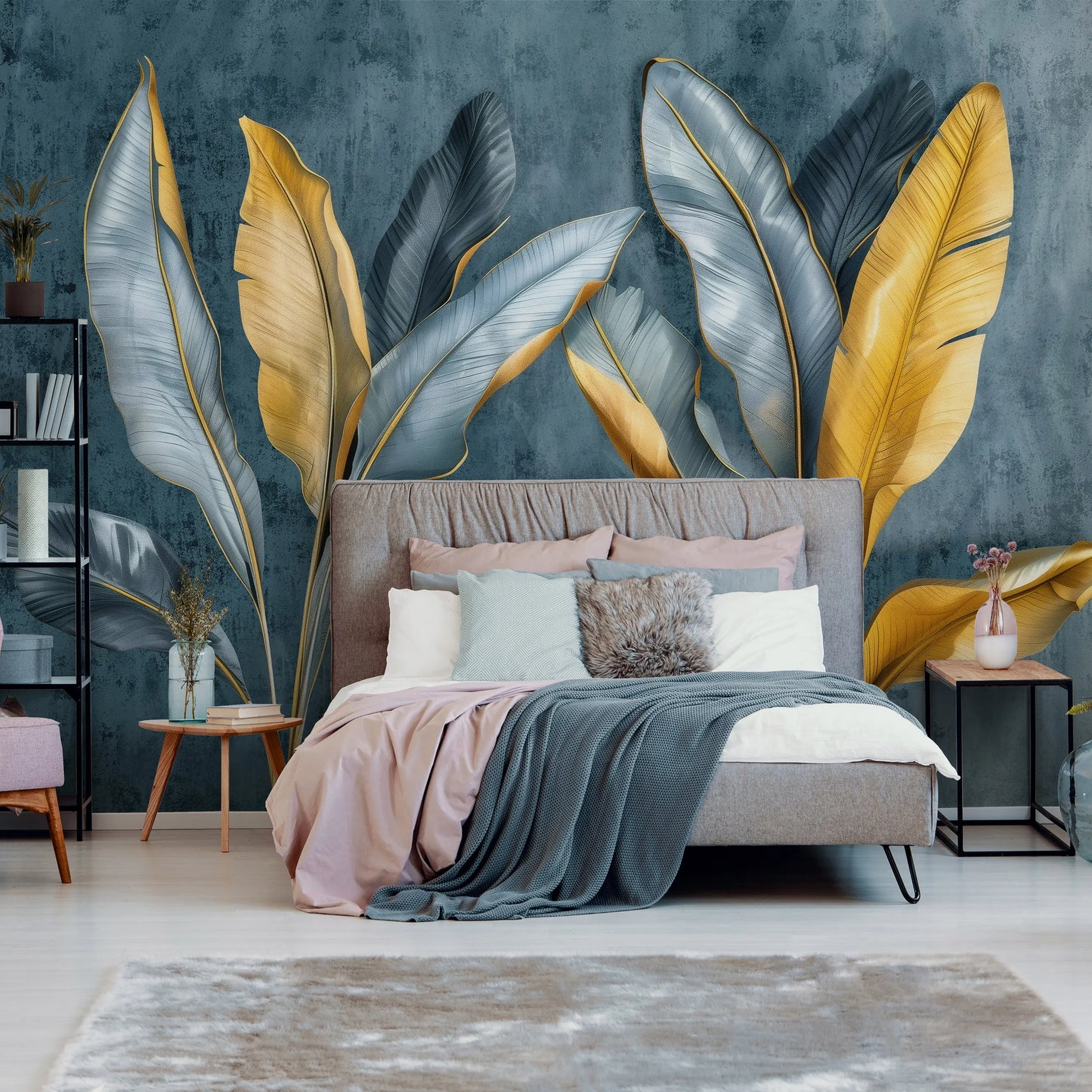 Large Golden Leaves Non-woven Photo Wallpaper (W x H) 312 cm x 219 cm (123" x 86")