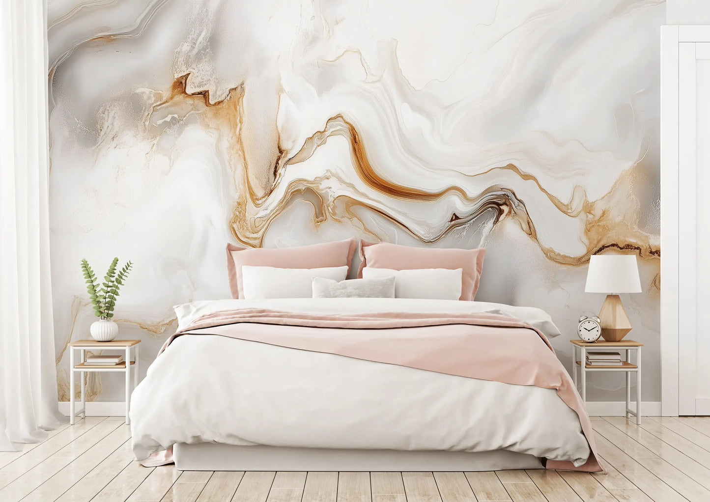 Marble Gold and White Living Room Non-woven Photo Wallpaper (W x H) 312 cm x 219 cm (123" x 86")