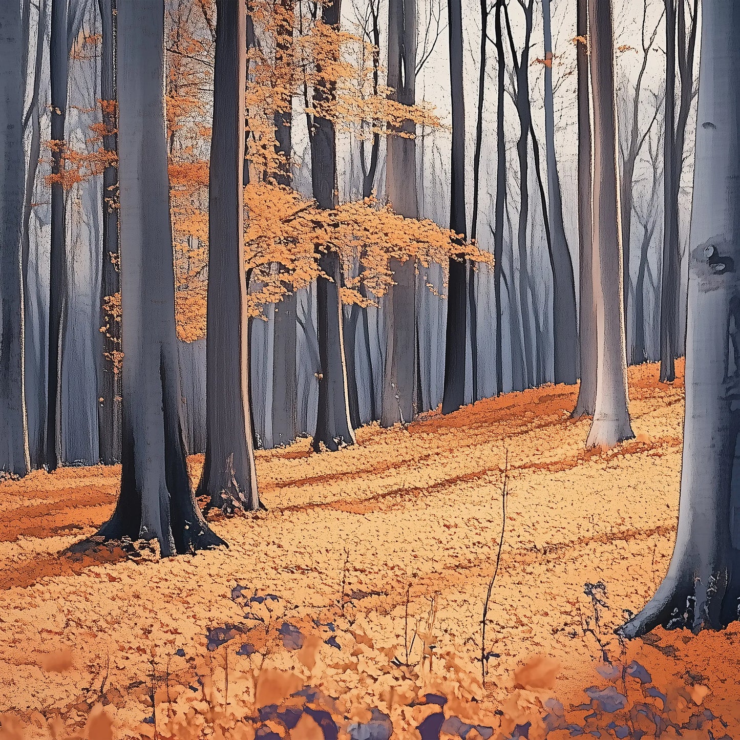 Bedroom Painted Autumn Forest Non-woven Photo Wallpaper (W x H) 312 cm x 219 cm (123" x 86")