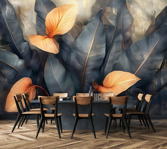 Black and orange photo wallpaper leaves