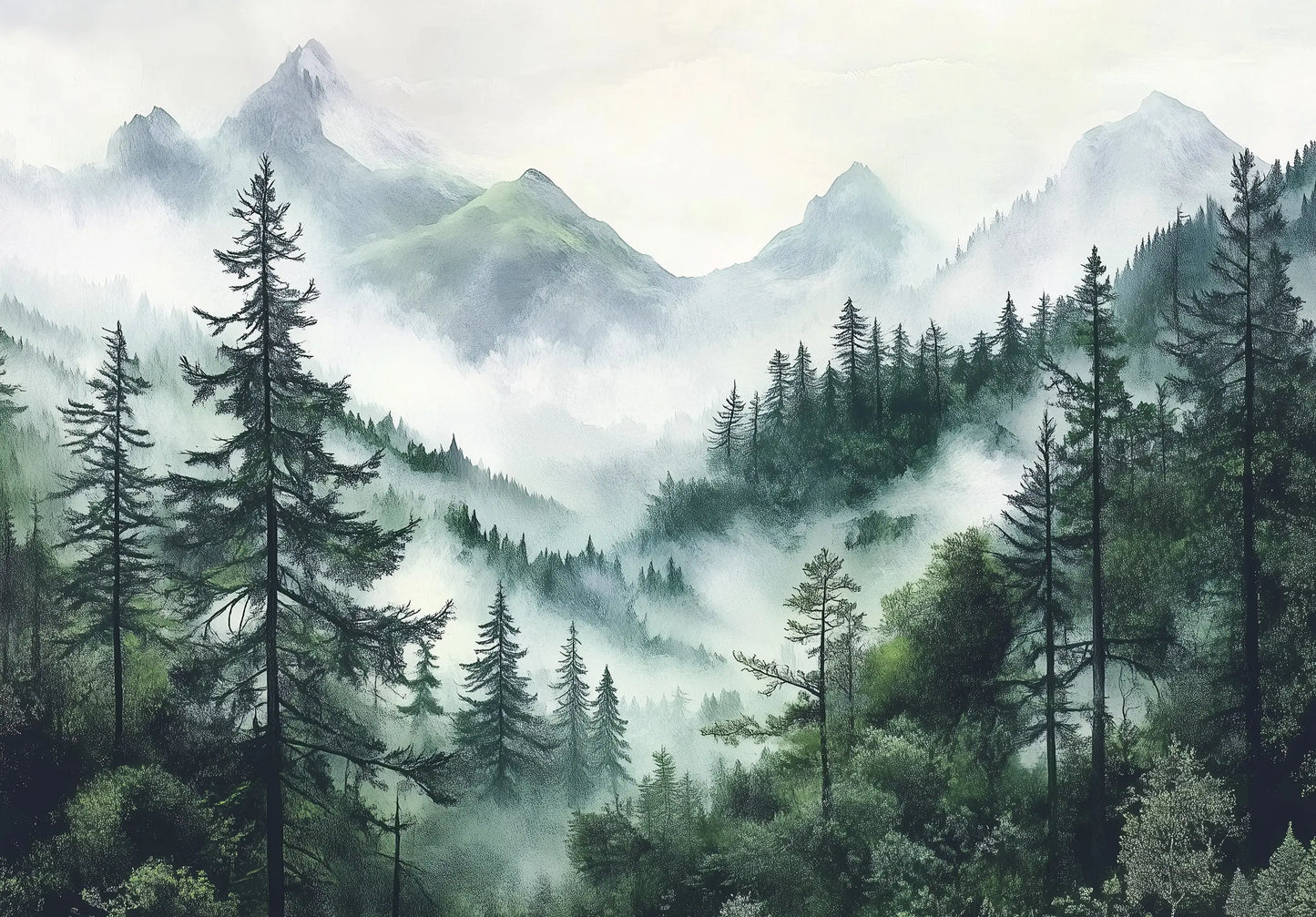 Green Mountain Forest Non-woven Photo Wallpaper (W x H) 312 cm x 219 cm (123" x 86")