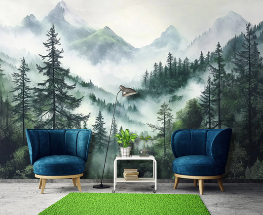 Green Mountain Forest Non-woven Photo Wallpaper (W x H) 312 cm x 219 cm (123" x 86")