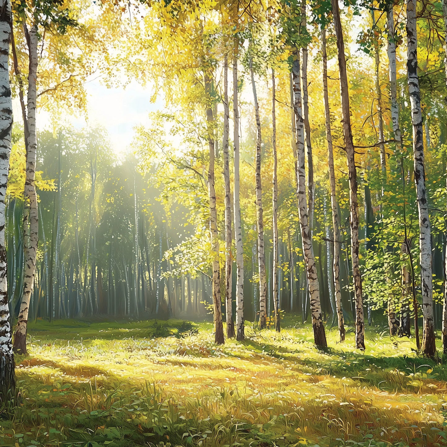 Birch Forest Scenery Non-woven Photo Wallpaper (W x H) 312 cm x 219 cm (123" x 86")