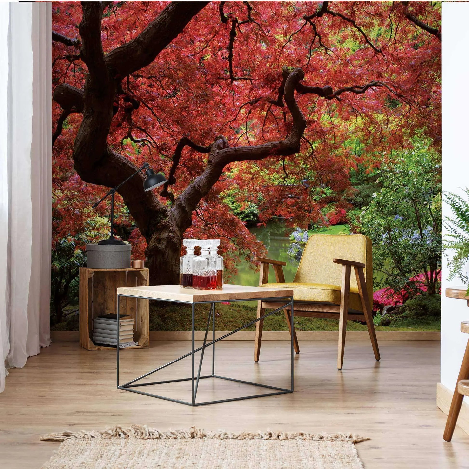 Room with a large tree muraL