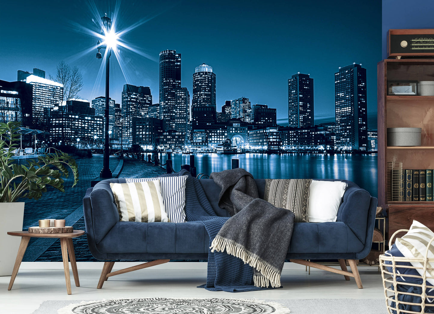 Night City Skyline View Cityscape Non-woven Photo Wallpaper Size Slection