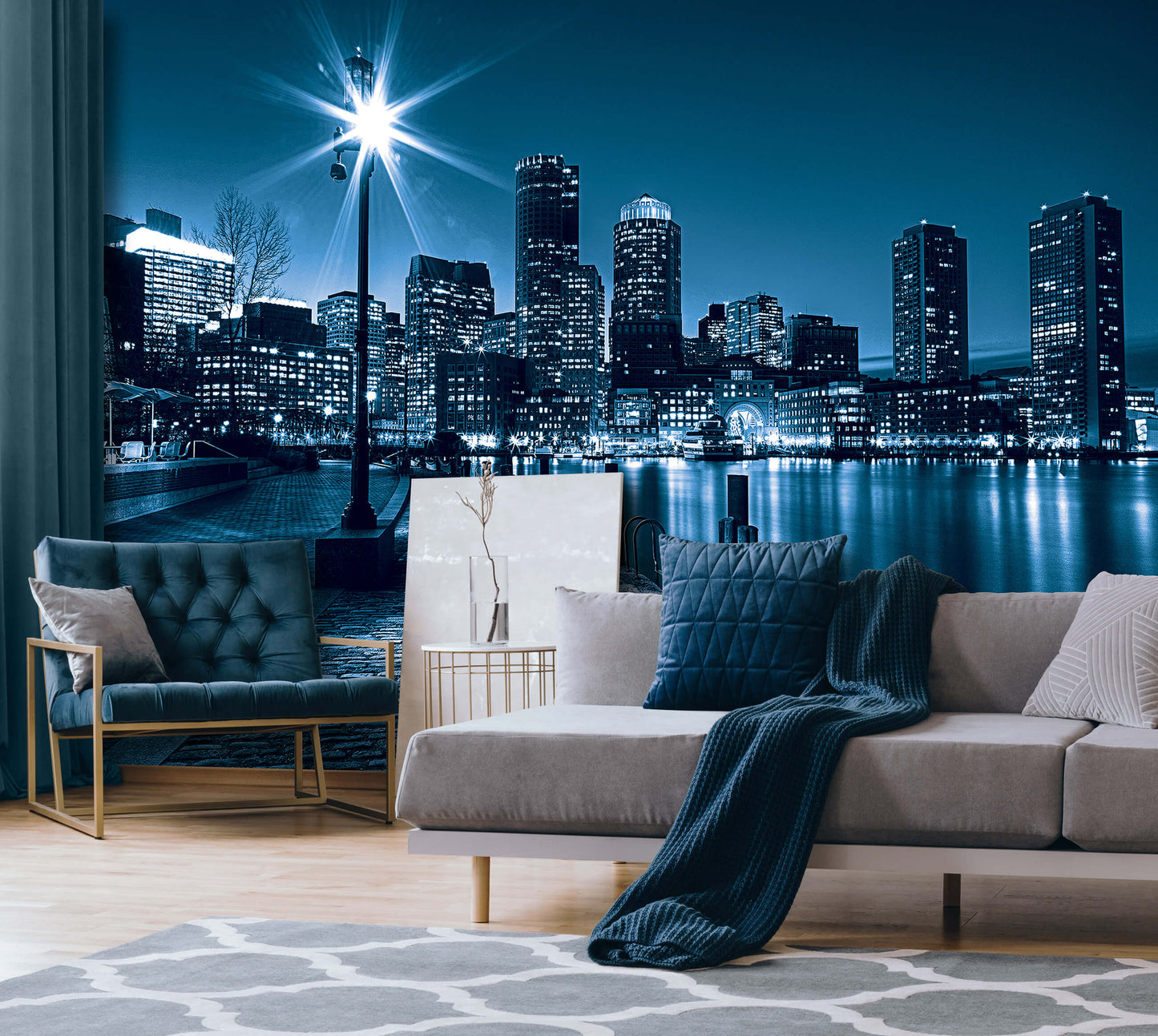 Night City Skyline View Cityscape Non-woven Photo Wallpaper Size Slection