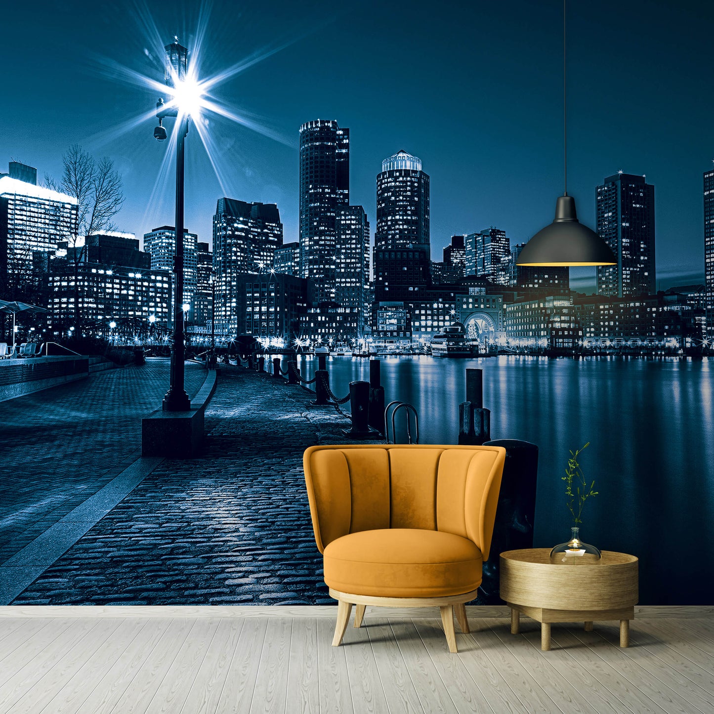 Night City Skyline View Cityscape Non-woven Photo Wallpaper Size Slection