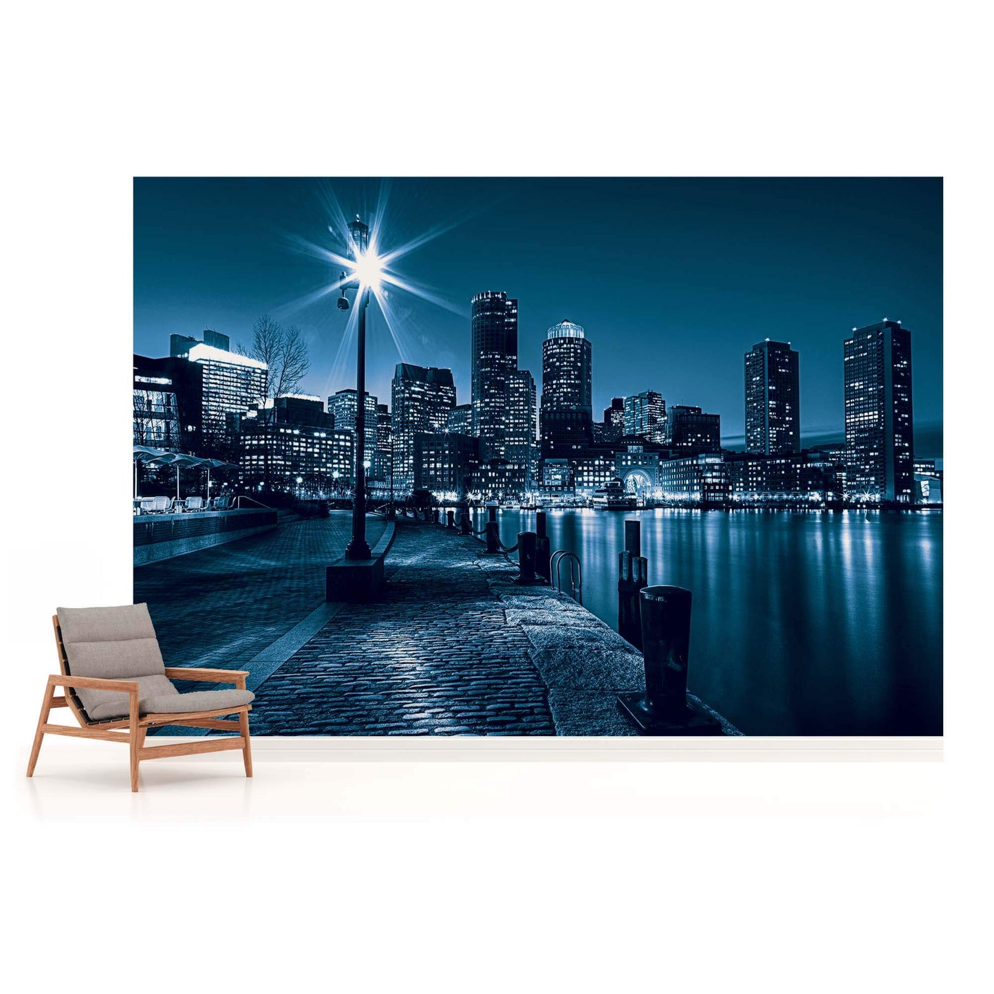 Night City Skyline View Cityscape Non-woven Photo Wallpaper Size Slection