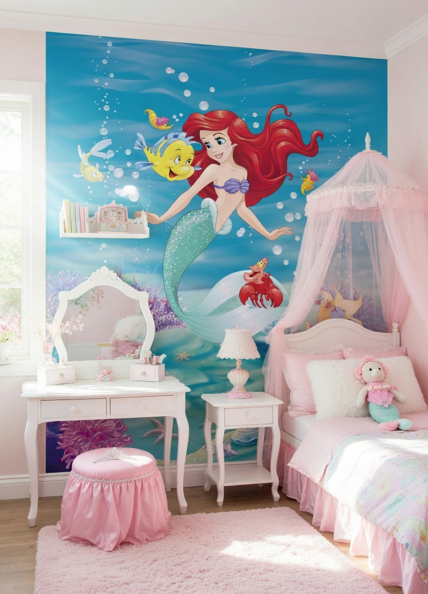 Children's bedroom mermaid mural photo wallpaper