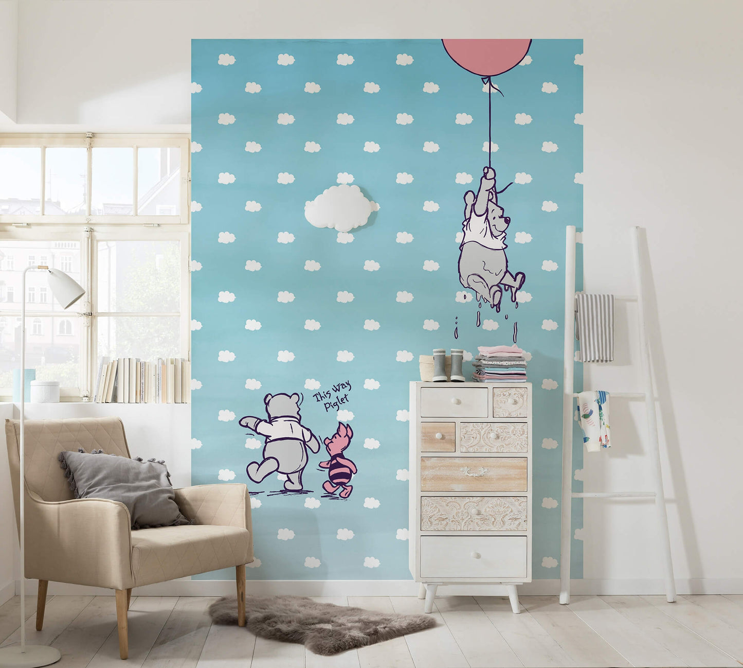 Winnie The Pooh Blue Nursery Photo Wallpaper (W x H) 184cm x 254cm (72" x 100")