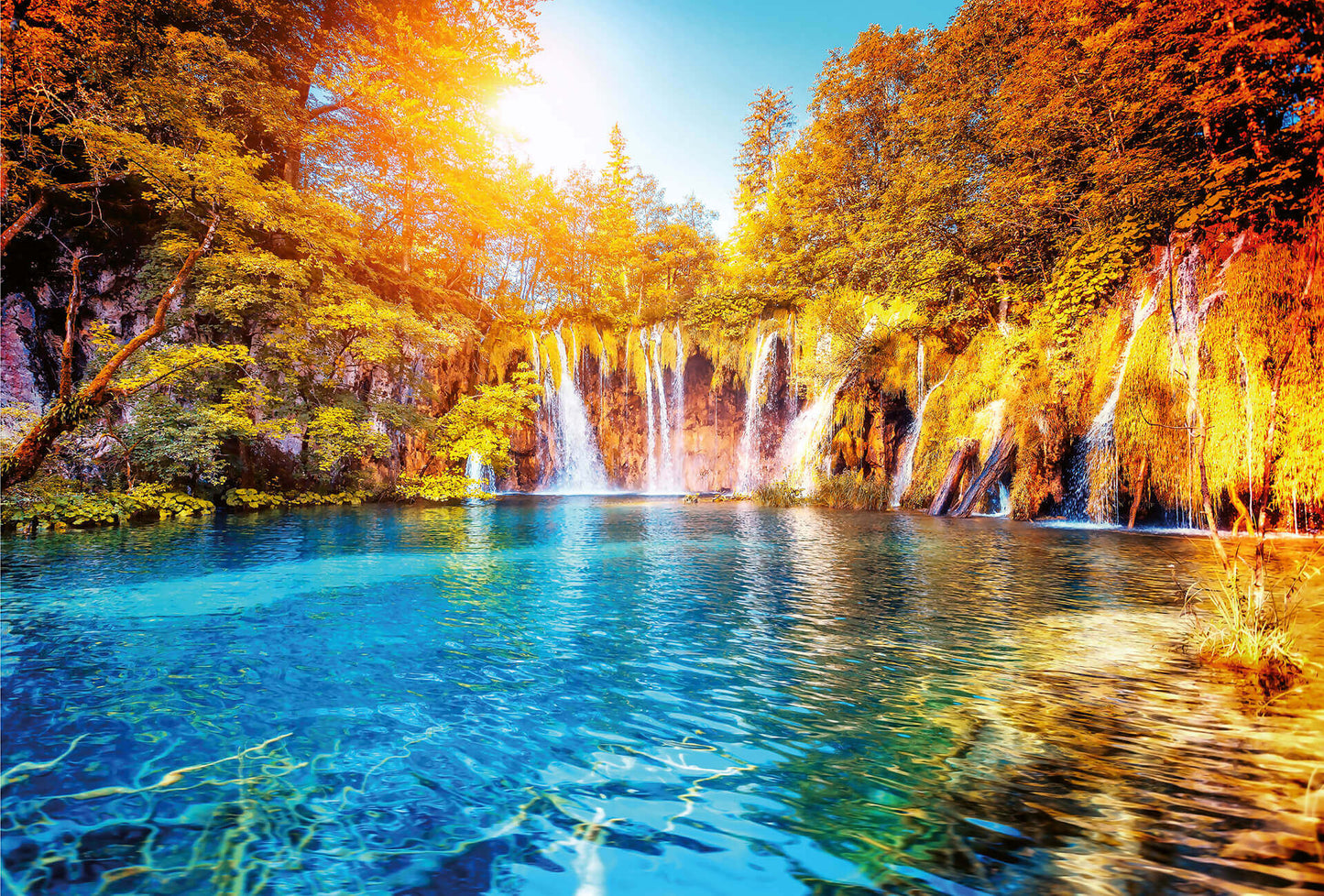Waterfall and Lake In Croatia Tropical Scenery Wallpaper Mural (W x H) 384 cm x 260 cm (151" x 102")