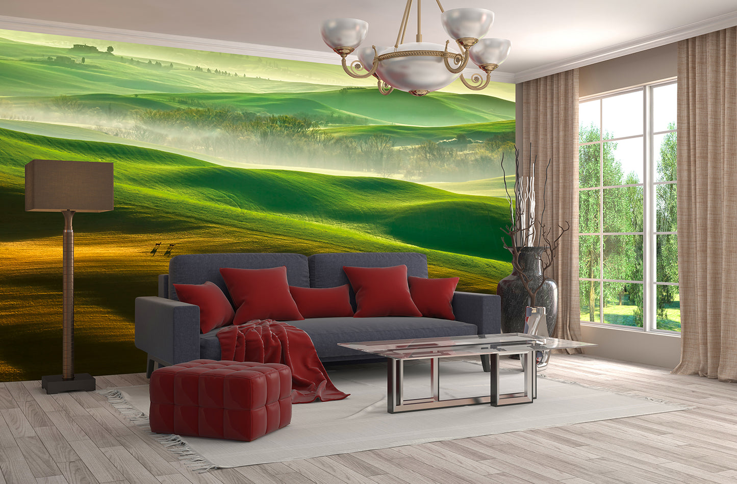 Green Hills Calm Country Scenery Nature Wallpaper Mural (W x H) 384 cm x 260 cm (151" x 102")